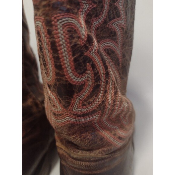 Tony Lama Brown & Pink Western Square Toe Boots Cross Inlay USA Women's Size 6B - Picture 10 of 16